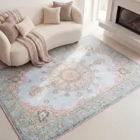 FRAAI Teppich Vintage - Lily Medaillon Hellblau Türkis 80x150 cm