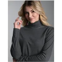 Trigema Rollkragenshirt "Rollkragenshirt", Damen, Gr. S, grau (anthrazit, melange), Feinstrick, 95% Baumwolle, 5% Elasthan, Basic, normal, ohne Ausschnitt, Shirts Rollkragenshirt