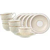 Villeroy & Boch Tasse "Frühstückstassen mit Untertassen Ivoire 310 ml 6er Set weiß-gold", bunt (weiß, gold), B:18,5cm H:9,3cm Ø:18,5cm, Porzellan, Trinkgefäße, Tasse, Spülmaschinenfest