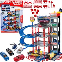 Malplay Parkplatz Parkhaus mit 4 Spielzeugautos und Helikopter | mit 4 Spielebenen und Zubehör | ab 3 Jahren | Rollenspiel Geschenk Geburtstagsgeschenk für Kinder