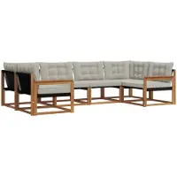 vidaXL Outdoor-Sofagarnitur mit Kissen 6 pcs Natürlich und Hellgrau