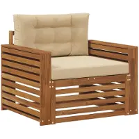 vidaXL Outdoor-Sofa Massives Akazienholz und Polyester Natur und Beige