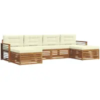 vidaXL Outdoor-Sofagarnitur 6 stk. Natur und Creme Massivholz Akazie