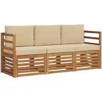 vidaXL Sofagarnituren 3 stk. Natur und Beige Massivholz Akazie