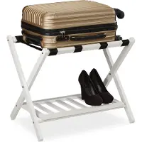Relaxdays Kofferständer klappbar, Kofferhocker Holz, HBT: 54,5 x 66 x 44,5 cm, 2 Ablagen, Kofferaufbewahrung Hotel, weiß