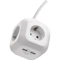 Emos Cube, Steckdosenwürfel mit 4 Steckdosen und 2 USB-Ports Schuko, 1,9m Kabel, Wandhalterung, P04219GU