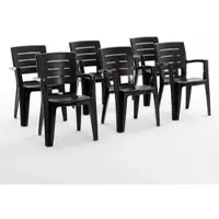 Idea New Garden Srl 6er-Set Stühle aus Polypropylen monoblock, stapelbar mit Armlehnen, wasserbeständig, Holz-Effekt für Garten, Terrasse, Restaurant, Bar, leicht zu reinigen - Anita - Anthrazit