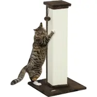 PawHut Katzenkratzbaum, 81 cm, Sisal und Plüsch, mit Hängeball, stabilem Standfuß, modernes Design, 41 x 41 x 81 cm, Braun und Creme