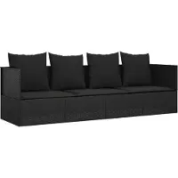 Syfax Outdoor-Loungebett mit Kissen Schwarz Poly Rattan