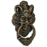 Casa Padrino Türklopfer Barock Devil Face Gusseisen Messingfarben 32.7 cm - Antik Jugendstil Gründerzeit