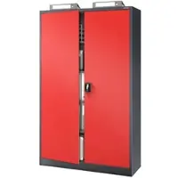 DELUKE Aktenschrank abschließbar KADO - 5 Ebenen, Flügeltüren | Metallschrank Werkstatt Büroschrank aus Stahl Werkzeugschrank, 185x115x40cm Anthrazit-Rot