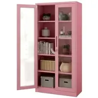 DELUKE Vitrinenschrank abschließbar ELLO - Glastüren, 5 Ebenen | Büroschrank aus Stahl Aktenschrank mit Glasfenster Metallschrank, 185x90x40cm Rosa