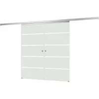 Inova Tür doppelflügelige Schiebetür Glas Blockstreifen 1760x2035 Zimmertür Glasschiebetür - Griffmuschel+2seitiger Softclose