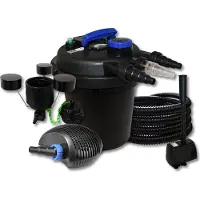 SunSun Komplettset: CPF-180 Teichdruckfilter bis 6000 L 11 Watt UV-C Teichklärer, CTF-2800 Teichpumpe 3000l/h 10W, 25m Teichschlauch 25 mm, CSP-250 Skimmer 2500l/h 45W, HJ-943 Springbrunnen 800l/h 16W