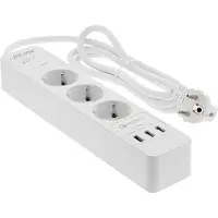 InLine Steckdosenleiste, 3-fach Schutzkontakt, ÜSS und QC3.0, weiß, 1,5 m, Typ F, 1,5 mm², Weiß, Kunststoff, 3 AC-Ausgänge