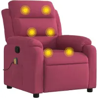 Syfax dkd-home-decor Massagesessel Weinrot Samt 75 x 92,5 x 100 cm mit 6-Punkt-Vibrationsmassage und manueller Liegefunktion