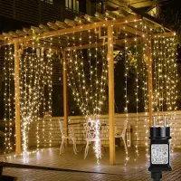 ROSNEK 3x3M LED Lichtervorhang 8 Lichtmodi 31V Warmweiß Lichterkette Wasserdicht mit Timer und Speicherfunktionen für Innen Garten Weihnachten Party Deko