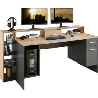Bega Gaming Schreibtisch - Grau - Artisan Eiche Nachbildung - 182 x 70 cm - 1 Tür - 1 Schublade - mit LED-Beleuchtung