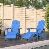 vidaXL Möbel Outdoor Relaxsessel,Balkonstuhl Adirondack-Gartenstühle 2 Stk. mit Hockern HDPE Aquamarin DE35404