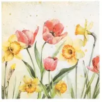 Papstar 600 Servietten, 3-lagig 1/4-Falz 33 cm x 33 cm "Tulips & Daffodils" (37009, 6x100 Stück)