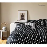 Elegante Mako-Satin Bettwäsche Bubbles schwarz weiß 155x220 cm + 40x80 cm