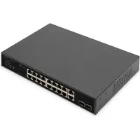 Digitus 16-Port Gigabit PoE Netzwerkswitch, 19 Zoll, unmanaged, 2 Uplink Ports, SFP, Unmanaged, Gigabit Ethernet (10/100/1000), Vollduplex, Power over Ethernet (PoE), Rack-Einbau, 1U