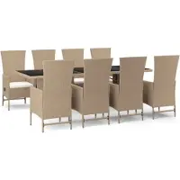 vidaXL 9-tlg. Garten-Essgruppe mit Kissen Beige Poly Rattan