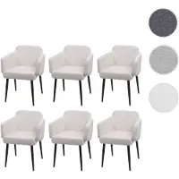 Mendler 6er-Set Esszimmerstuhl HWC-L13, Polsterstuhl Küchenstuhl Stuhl mit Armlehne, Stoff/Textil Metall creme-weiß