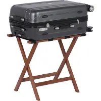 Relaxdays Kofferständer, klappbar, Premium-Bambus, HxBxT: 52x58x37,5 cm, Gepäckständer Gurte, Kofferablage Hotel, braun