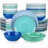 Happyment Magnifica Serviesset – 48-teilig – 12 Personen – Blau – Essteller – Tafelservice – Tiefe Teller – Frühstücksteller – Servies – Küchenservies