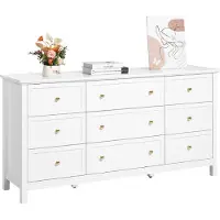 Vevor Kommode mit 9 Schubladen, Holzkommode, einfache Vintage-Kommode, TV-Ständer, Lagerregal für Wohnzimmer, Schlafzimmer, Eingangsbereich (weiß)
