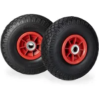 Relaxdays 2x Sackkarrenrad, pannensichere Vollgummireifen, 3.00-4 Zoll, 20 mm Achse, bis 80 kg, 260 x 85 mm, schwarz-rot