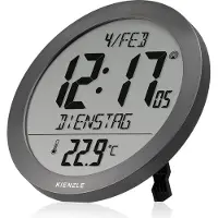 KIENZLE Funkwanduhr Tischuhr mit Temperaturanzeige 18,7 cm Display DCF-Zeit Datum 2 Weckzeiten Schlummer anthrazit