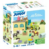 Playmobil Junior 71656 JUNIOR: Bauernhof-Abenteuer mit Traktor, Anhänger und tierischen Freunden