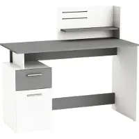 Demeyere Büro-Schreibtisch PLATON, weiß + grau, 121,5x55x110 cm, Büromöbel, 1 Schublade, 1 Schrank, Schreibtischuntersatz mit 1 Ablage und 2 Spanngurten