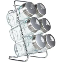 Zeller 19638 Gewürzständer-Set mit 6 füllbaren Gläsern, Glas/Edelstahl, 7-tlg., ca. 9,3 x 15 x 18 cm