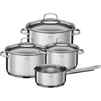 Rösle ELEGANCE Topf-Set 4-tlg., Edelstahl 18/10, mit Glasdeckel und Innenskalierung, spülmaschinen- und induktionsgeeignet