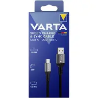 Varta 57935, 2 m, USB A, USB C, 5 Gbit/s, Schwarz, Grau