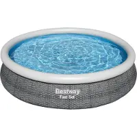 Bestway Fast Set Aufstellpool-Set mit Filterpumpe Ø 366 x 76 cm, Rattan-Optik (Schiefergrau), rund