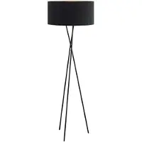 Eglo Stehlampe Fondachelli, Stehleuchte, Standleuchte aus Metall und Textil, Wohnzimmerlampe, Lampe mit Tritt-Schalter, Stofflampe mit E27
