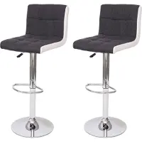 Mendler 2er-Set Barhocker HWC-G87, Tresenhocker Barstuhl, höhenverstellbar Stoff/Textil dunkelgrau + Kunstleder weiß, Chromfuß