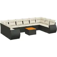 vidaXL 11-tlg. Garten-Sofagarnitur mit Kissen Schwarz Poly Rattan