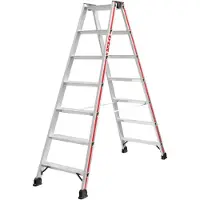 Hymer Stufenstehleiter, beidseitig begehbar, 2x7 Stufen, senkr. Höhe 1,61 m, Reichhöhe 3,12 m, Gewicht 8,0 kg