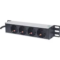 IC Intracom 10" 4-fach Steckdosenleiste, Schutzkontakt, Power-LED, ohne Überspannungsschutz, 1,8 m Stromkabel, 1 HE, Standard, 1U, Horizontal/Vertikal, Grau, 4 AC-Ausgänge, Typ F