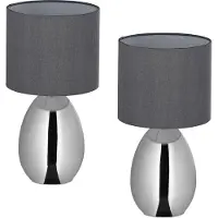 Relaxdays Nachttischlampe, 2er Set, mit Schalter, Fensterlampe, 3 Stufen, E14, Tischlampe, HD: 33,5x18 cm, silber/grau