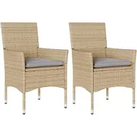 vidaXL Gartenstühle mit Kissen 2 Stk. Beige Poly Rattan