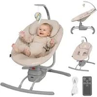 Lionelo Elektrische Babywippe Rio bis zu 9 kg, Ferngesteuerte, Batterien oder USB, 8 Melodien