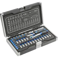 Högert Technik - Werkzeugset, Steckschlüssel, Bits und Ausstattung 1/4”, Legiertem Chrom-Vanadium-Stahl, Gesenkgeschmiedet, Ratschenmechanik mit 72 Sperrklinken, HT1R464 - 34-tlg