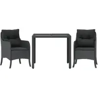 vidaXL 3-tlg. Garten-Essgruppe mit Kissen Schwarz Poly Rattan