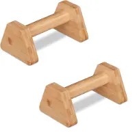 Relaxdays Parallettes, 2er Set, Liegestützgriffe Bambus, HBT: 10,5 x 14 x 23 cm, Calisthenics, Handstand Stütze, natur